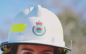 NSWRFS Helmet worn by a volunteer firefighter