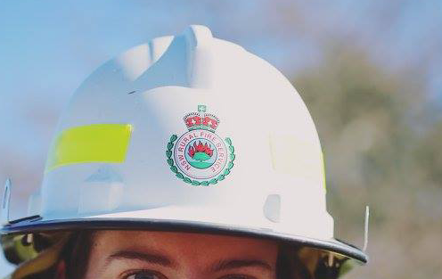 NSWRFS Helmet worn by a volunteer firefighter